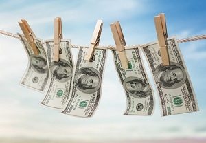 pinned money on a clothes line