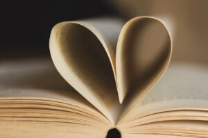 Heart shape made from book pages