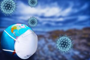 COVID-19. globe with face mask. virus graphics