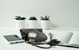 medical equipment with phone and notepad